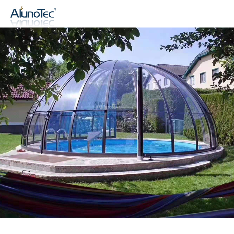 AlunoTec Covered Outdoor Deck Round Hot Tub Enclosure Sunroom with Shading System