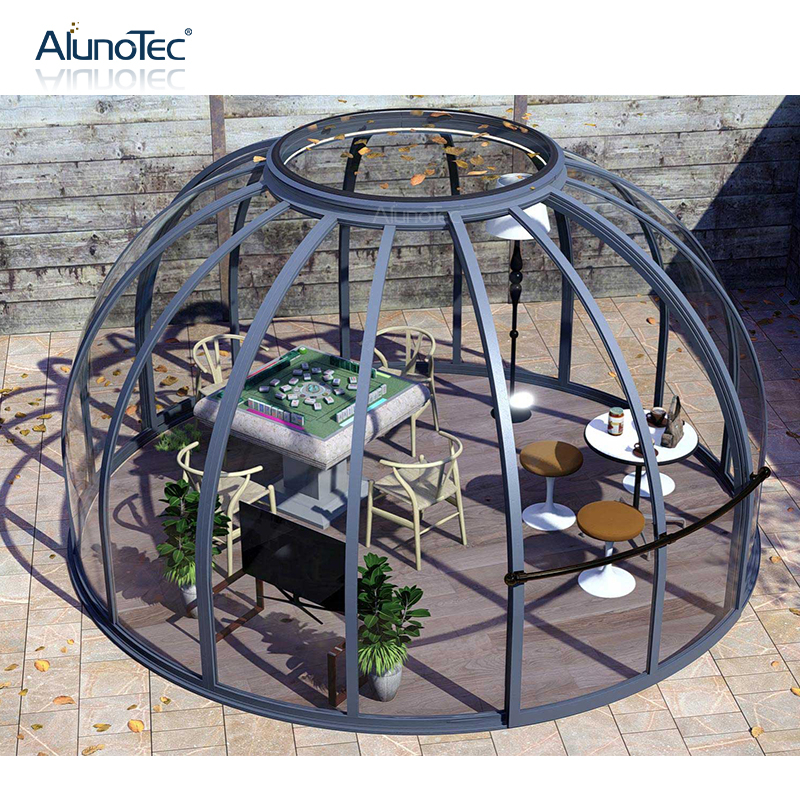 AlunoTec Covered Outdoor Deck Round Hot Tub Enclosure Sunroom with Shading System
