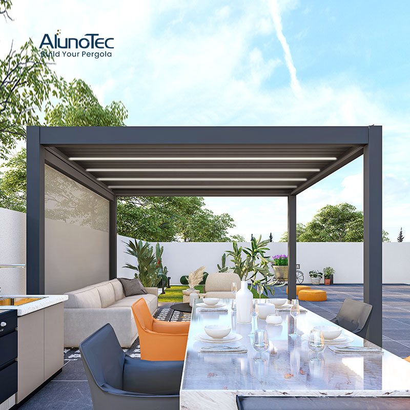 AlunoTec 4x6m Only 4 Posts Aluminum Waterproof Black Gray Louvered Roof Pergola 