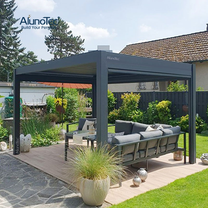 AlunoTec Bioclimatique Motorized Pool Deck Structure White Gray Pergola Builders