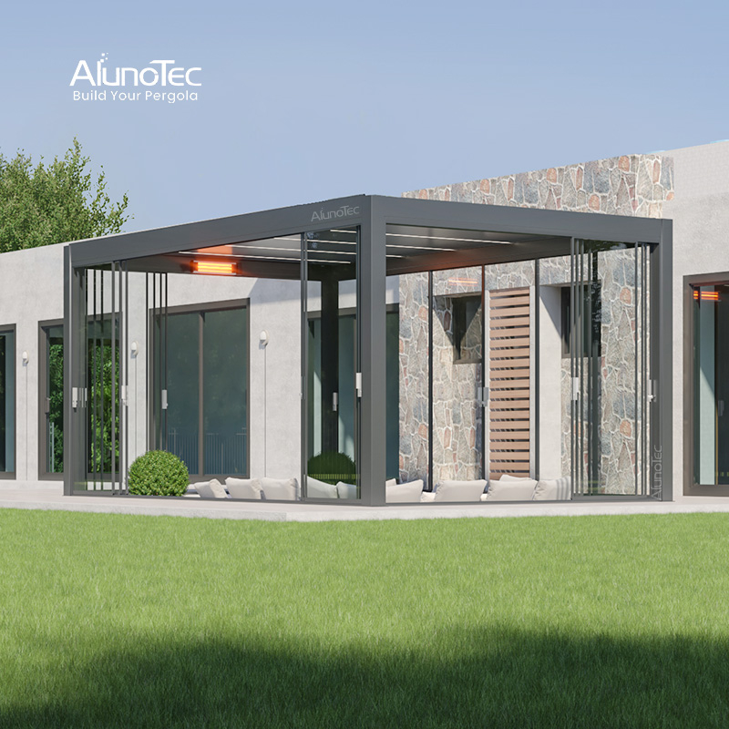 AlunoTec 4x6 4x8 backyard office garden studio pergola shade with Transparent Acoustic Glass Door