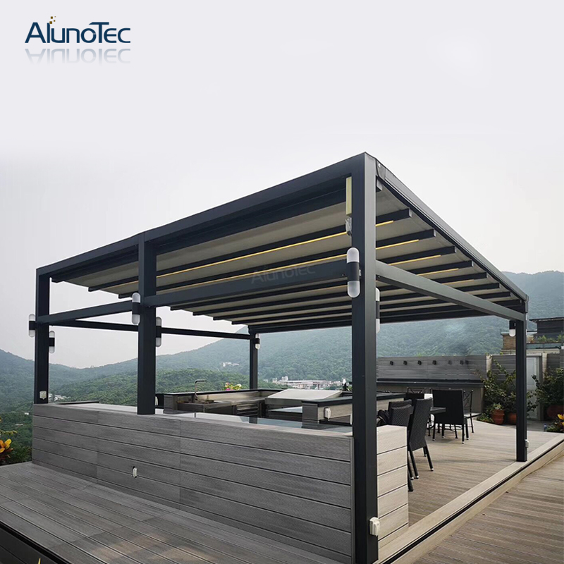 Electric Folding Balcony Roof Retractable Awning Gazebo with Curtain