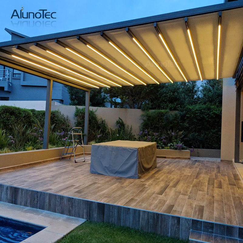 Outdoor Pergola Retractable Folding Motorized Louvre Roof For Car Shading
