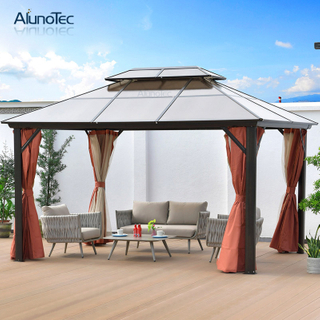 Roman Outdoor Tent Aluminum Profile Pavilion Hardtop Gazebo With Side Curtain