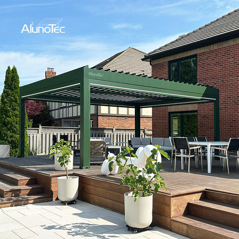 AlunoTec Canada Custom 5x6M Green Motorized Pergolas Screens Shades Louvered Aluminum Four Seasons Pergola
