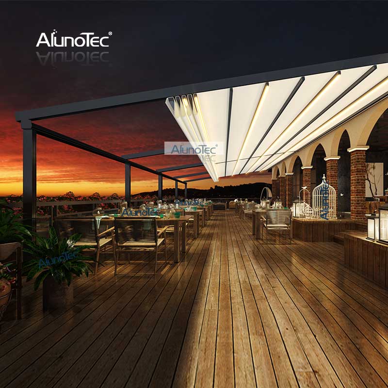 AlunoTec Electric Waterproof Retractable Pergola Roof Canopy for Restaurant Outdoors Cost 