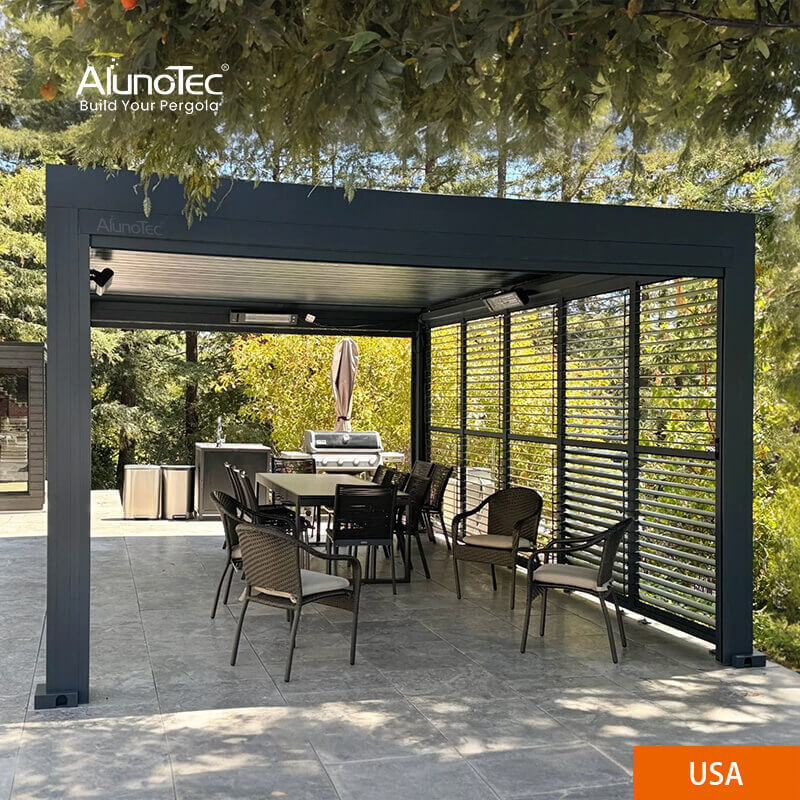 AlunoTec 4x6m American California Modern Metal Pergola Louvered Roof Systems Adjustable louvered pergola