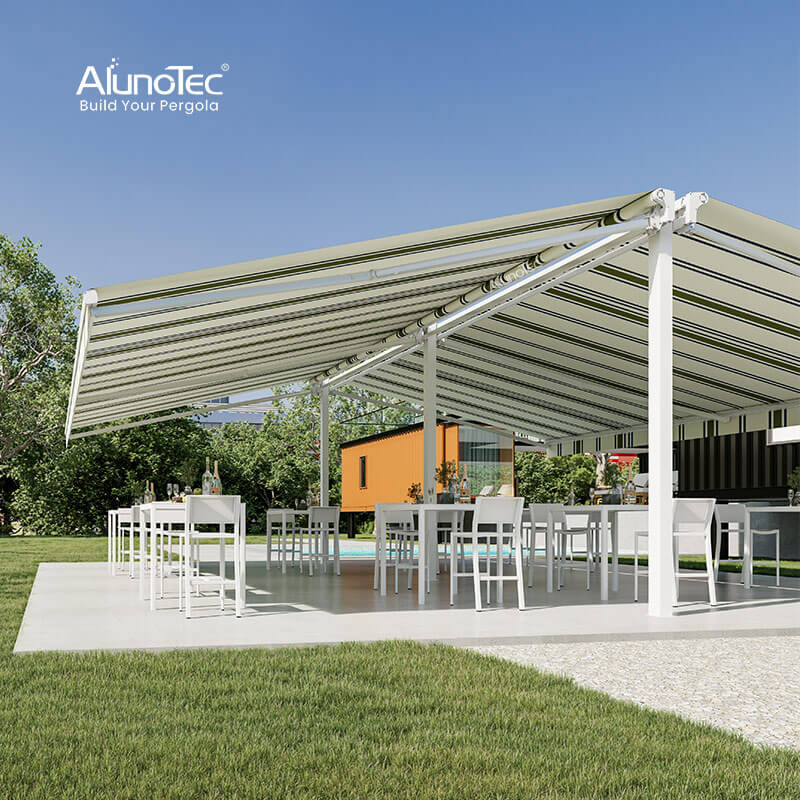 AlunoTec Outdoor Restaurant Sunshade Patio Cover Aluminium Waterproof Motorized Cassette Retractable Awning 