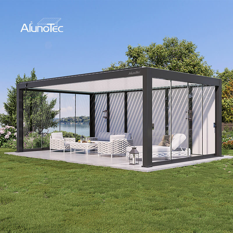 AlunoTec Custom Enclosed Patio Builders Aluminum Adjustable Louvered Pergola 