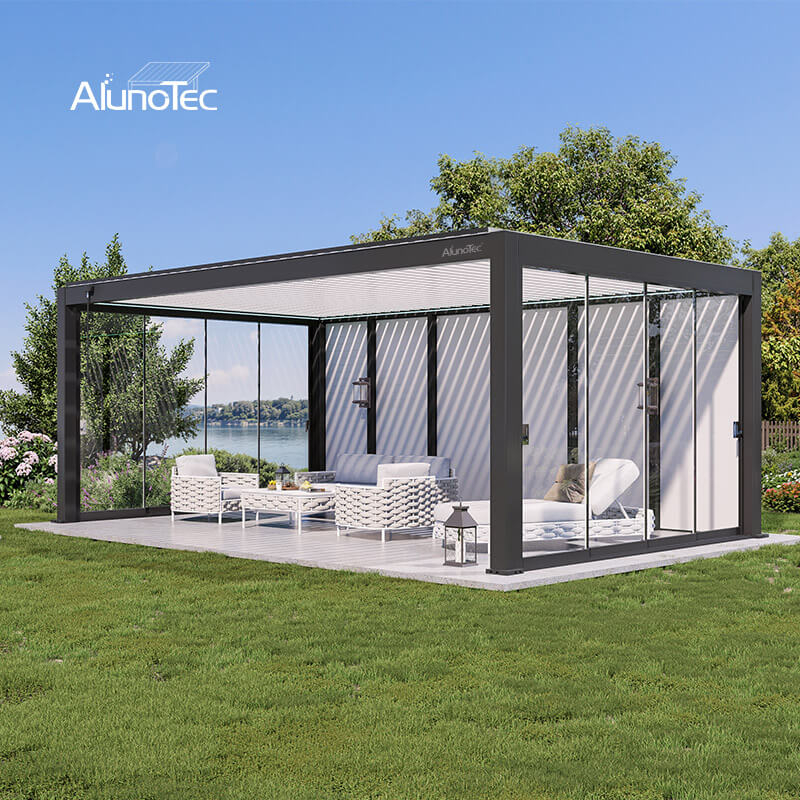 AlunoTec Custom Enclosed Patio Builders Aluminum Adjustable Louvered Pergola 