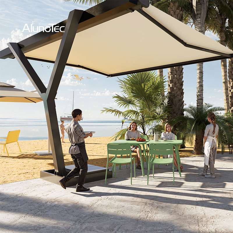 AlunoTec New Outdoor Y-Type 2.5X3M 3.5X3M Motorized Manual Full Retractable Awning with LED Light