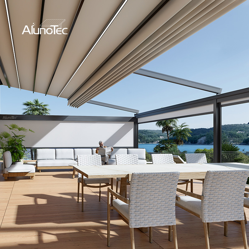 AlunoTec Any Size Fully Waterproof Sunroom Electric Patio Covers Aluminum Retractable PVC Roof