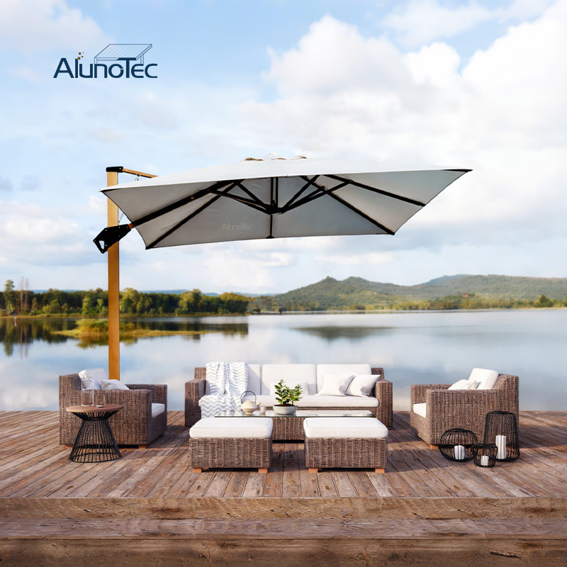 AlunoTec New Square 2.5x2.5m 3x3m Outdoor Patio Roman Cantilever 360° Rotation Garden Umbrella