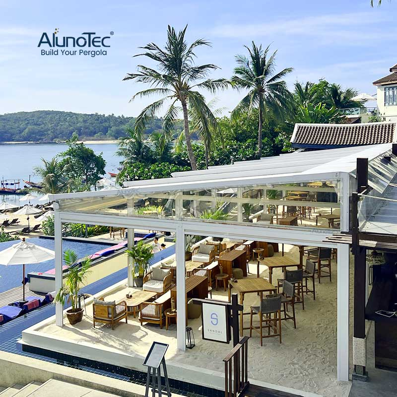 AlunoTec Large Outdoor Restaurant 12 Meters Motorized Sun Shade Waterproof Folding Retractable Awning 