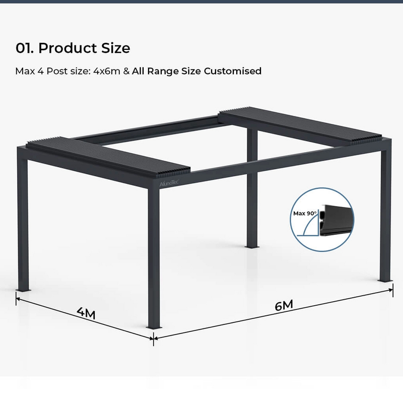 AlunoTec New Pergo-R600 Custom Motorized Panoramic Sky Opening Retractable Louver Pergola
