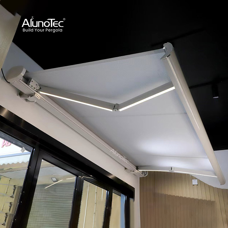 AlunoTec 3m 4m 5m 6m waterproof Patio House Electric Full Cassette Awning with Led Light