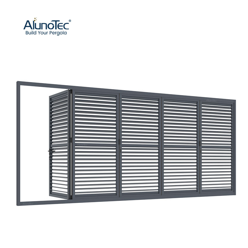 AlunoTec Wood Black Privacy Rainproof Balcony Louvered Panel Outdoor Bifold Shutters Blinds 