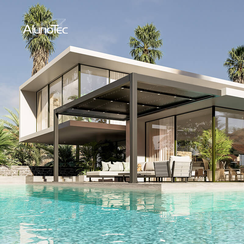 AlunoTec New 6X3.5M Custom Size 6063 T5 Freestanding Fixed Arched Roof Starlight Pergola