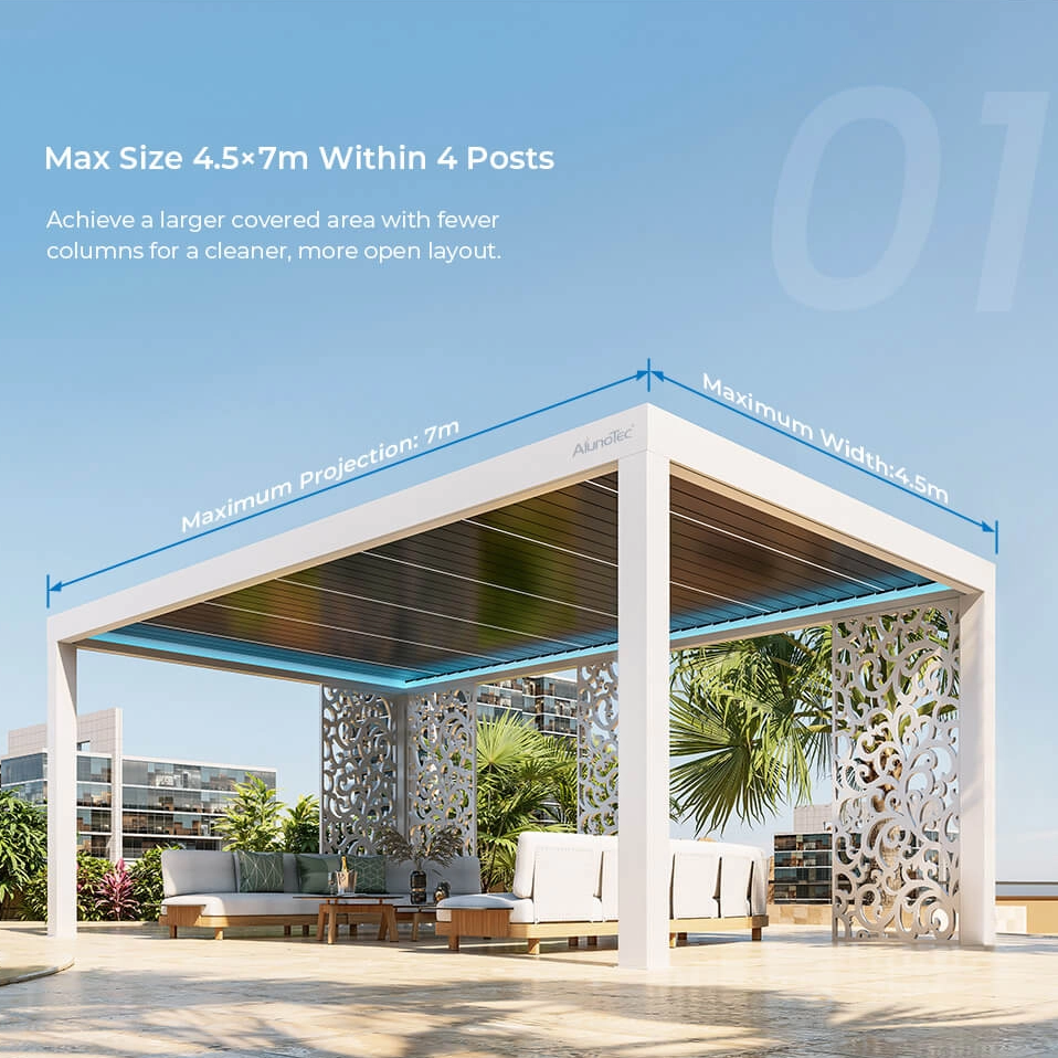 AlunoTec Heavy Duty 4.5x7m Large-Span Freestanding Murale Aluminum Louvered Pergola
