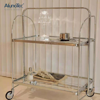 Home Decor 2 Tier Gerlinol Corrosion Protection Metal Rolling Service Trolley Cart with Solid Steel Rod
