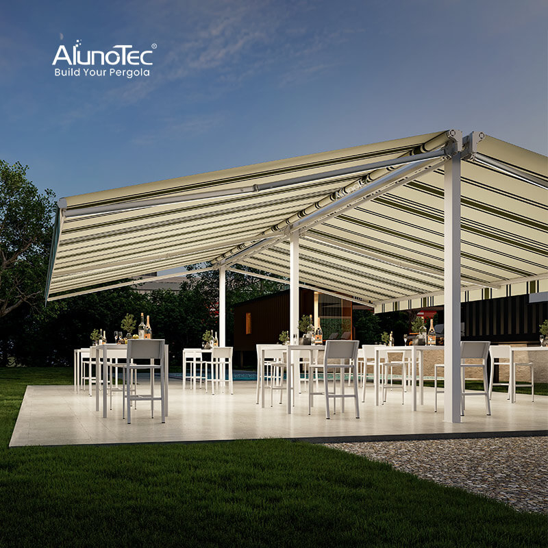 AlunoTec Outdoor Restaurant Sunshade Patio Cover Aluminium Waterproof Motorized Cassette Retractable Awning 
