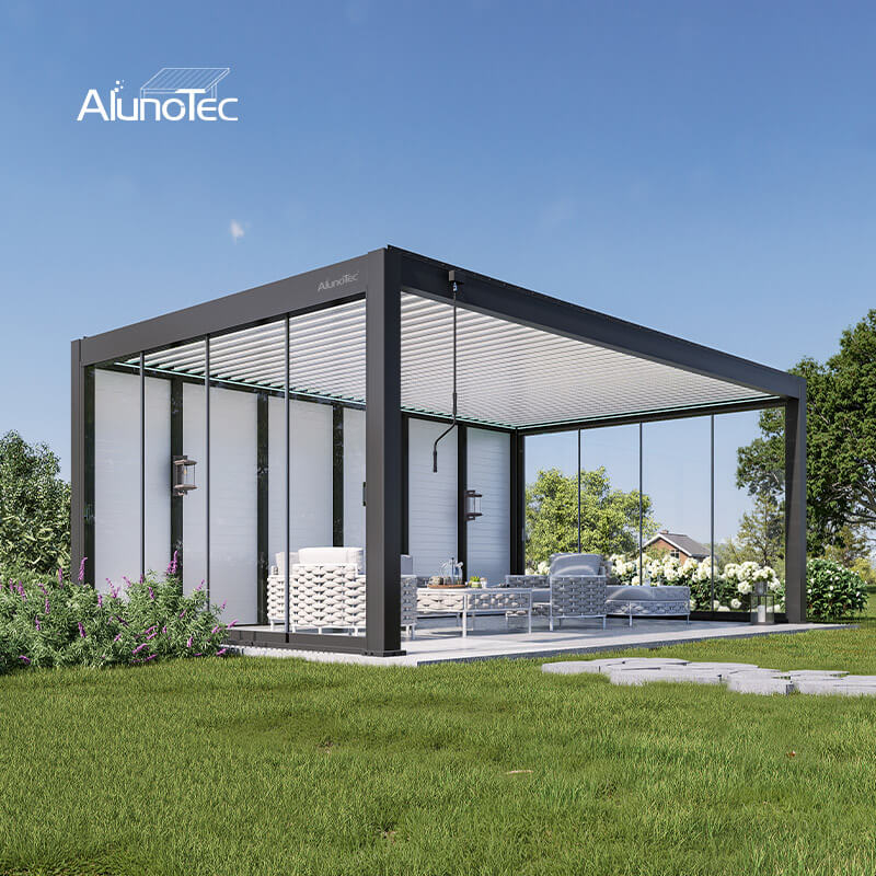 AlunoTec Custom Enclosed Patio Builders Aluminum Adjustable Louvered Pergola 