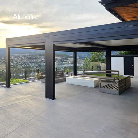 AlunoTec Motorized Louvered Roof Top Aluminum Modern Backyard Shade Structures Rainproof Pergola