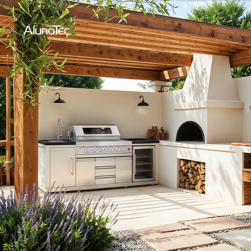 AlunoTec Multi-fuel Cooking 304 Stainless Steel Weatherproof Grill Pizza Oven Outdoor Kitchen Kits