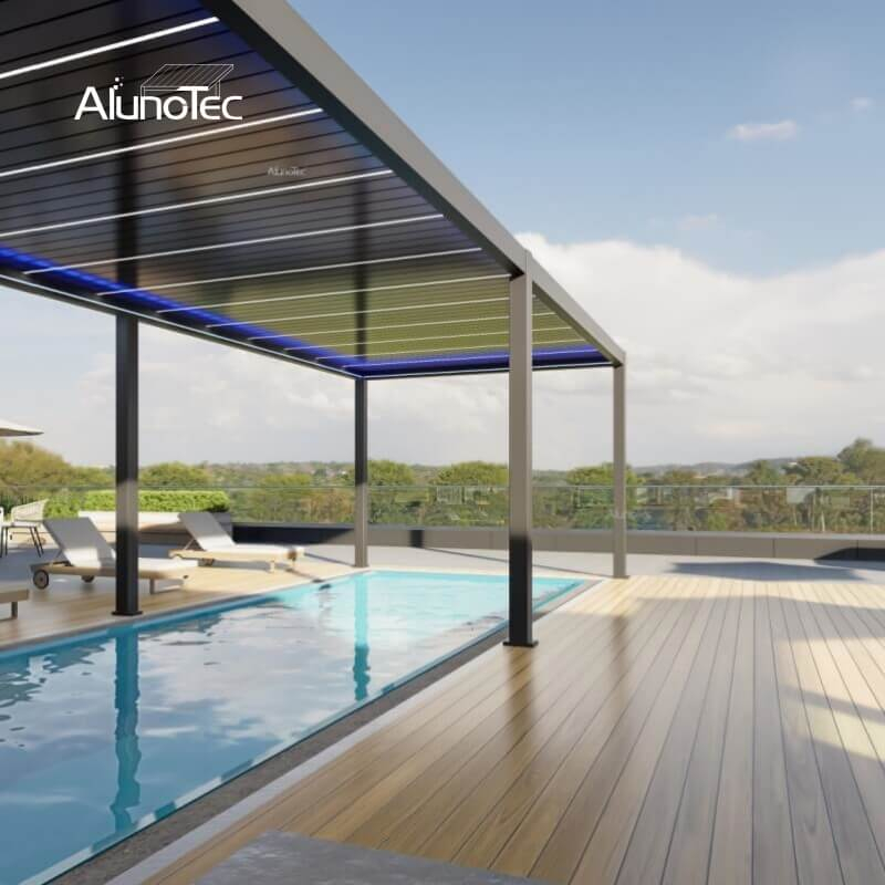 AlunoTec 4x10m 13'x33' Wall Mounted Louvered Swimming Shade Poolside Pergola
