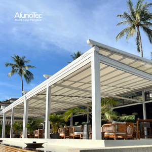 AlunoTec Large Outdoor Restaurant 12 Meters Motorized Sun Shade Waterproof Folding Retractable Awning 