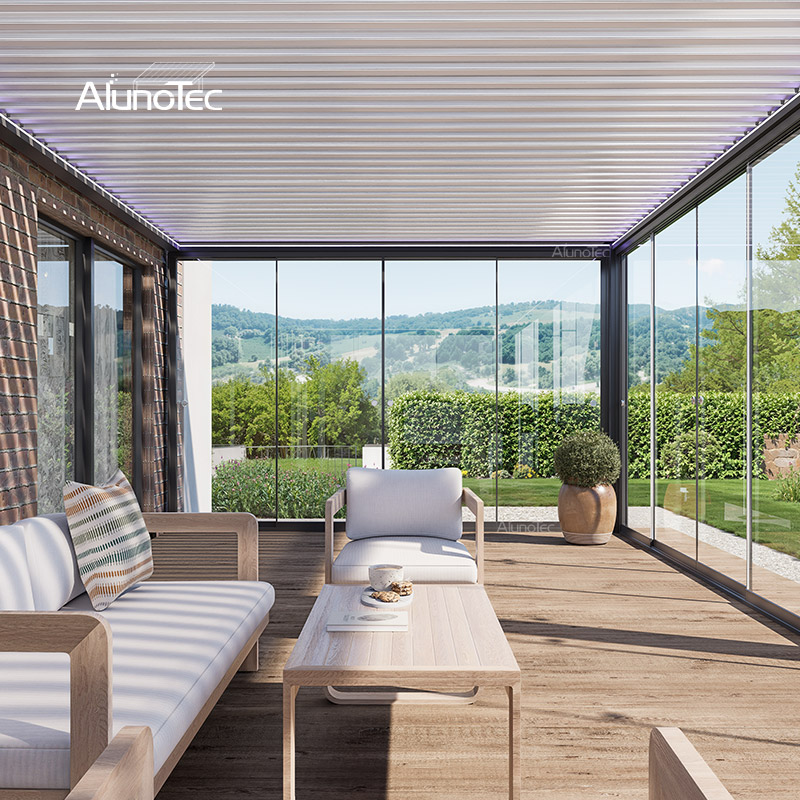 AlunoTec Modern Large Louvered Pergola Attached House Rain And Weatherproof Louvred Roof