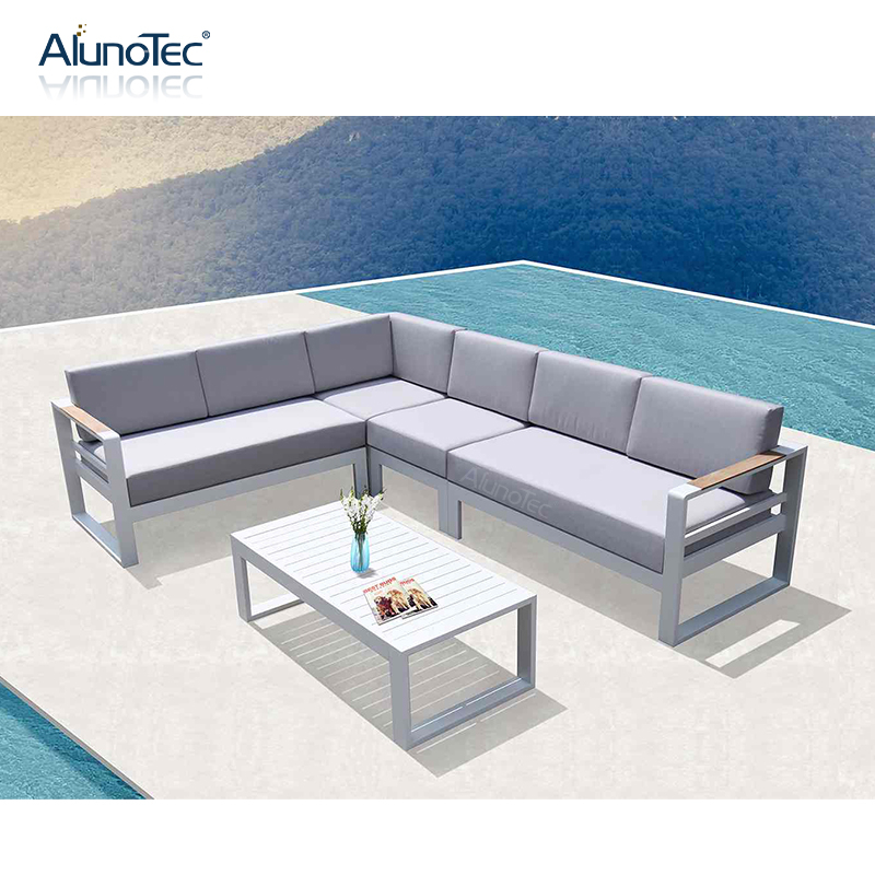 Outdoor Patio Garden Furniture 5-Seater V-Shaped Upholstery Sectional Sofa Set