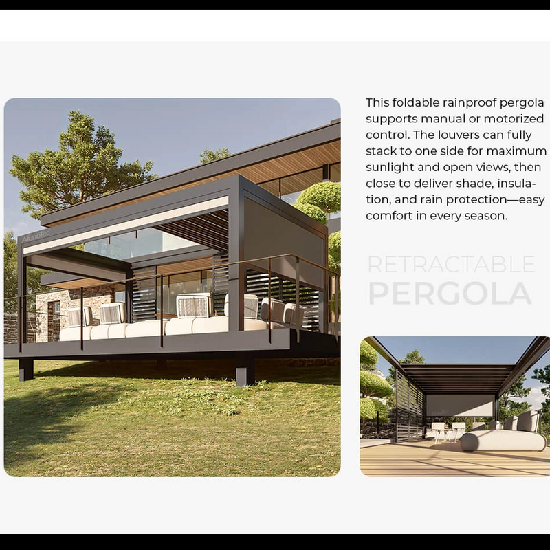 AlunoTec New R200 Easy Installation Fully Retractable Roof Motorized Pergola