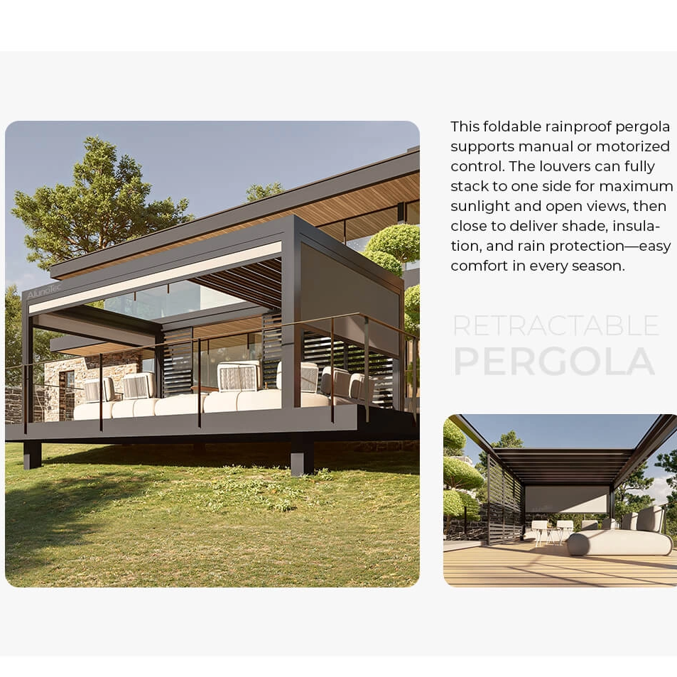 AlunoTec New R200 Easy Installation Fully Retractable Roof Motorized Pergola