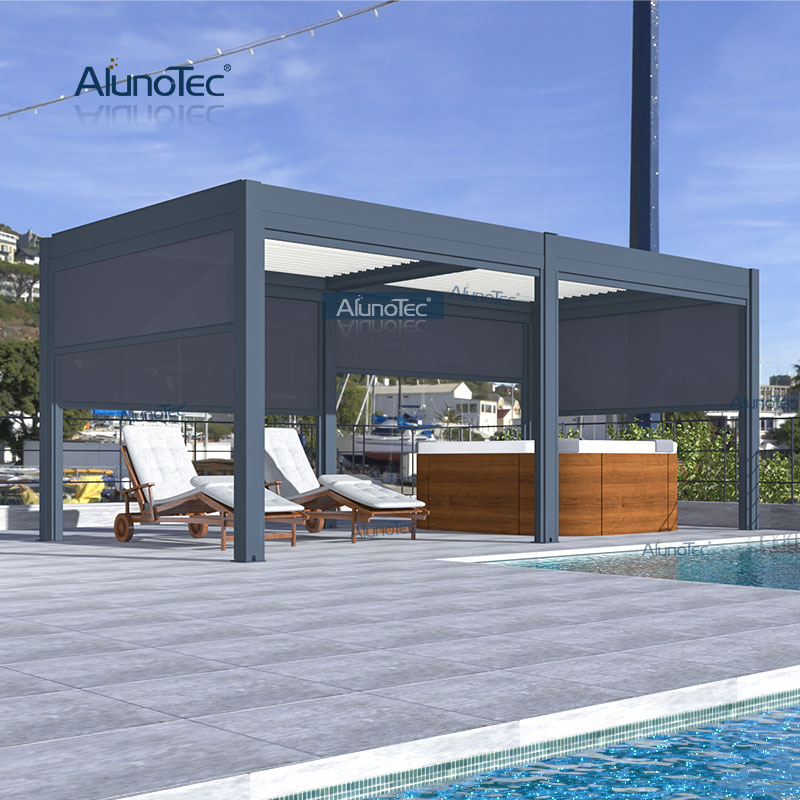 AlunoTec Contemporary Garden Buildings Room Waterproof Outdoor Louver Roof Aluminium Gazebo Pergola with Handle