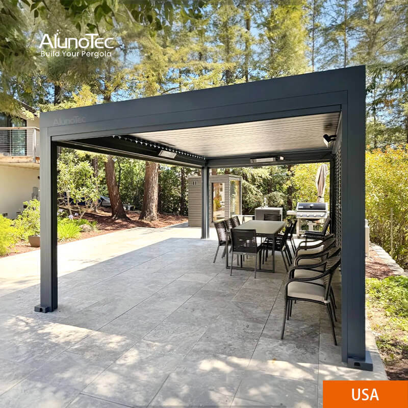 AlunoTec 4x6m American California Modern Metal Pergola Louvered Roof Systems Adjustable louvered pergola