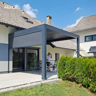 AlunoTec Custom Slovenian Bioclimatic Automated Louver Control Aluminum Pergola with LED Lighting 
