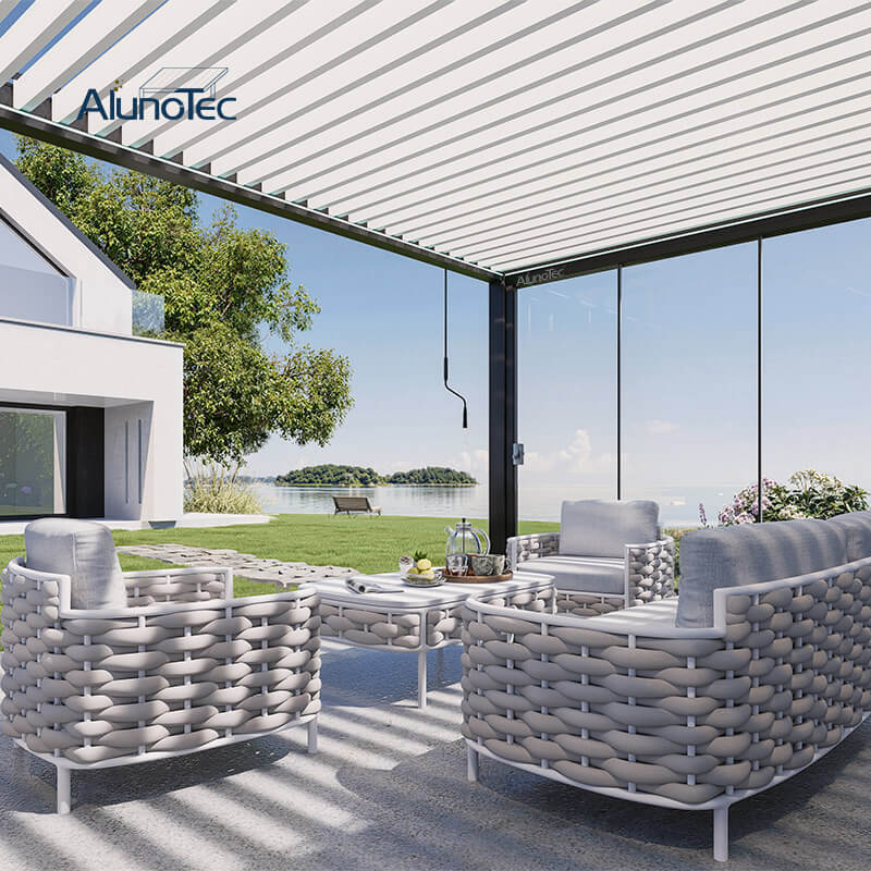 AlunoTec Custom Enclosed Patio Builders Aluminum Adjustable Louvered Pergola 