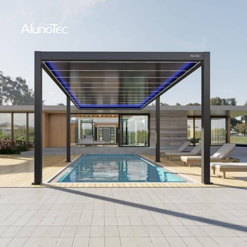 AlunoTec 4x10m 13'x33' Wall Mounted Louvered Swimming Shade Poolside Pergola
