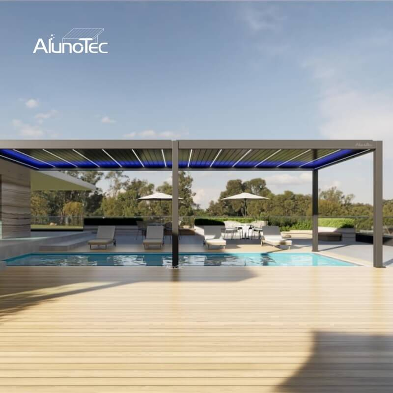 AlunoTec 4x10m 13'x33' Wall Mounted Louvered Swimming Shade Poolside Pergola