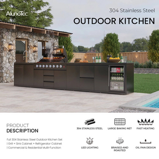 AlunoTec Custom All‑Weather Backyard Hotel Manor Village Cooking Modular Outdoor Kitchen Sets
