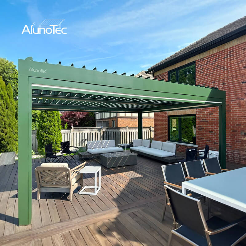 AlunoTec Canada Custom 5x6M Green Motorized Pergolas Screens Shades Louvered Aluminum Four Seasons Pergola