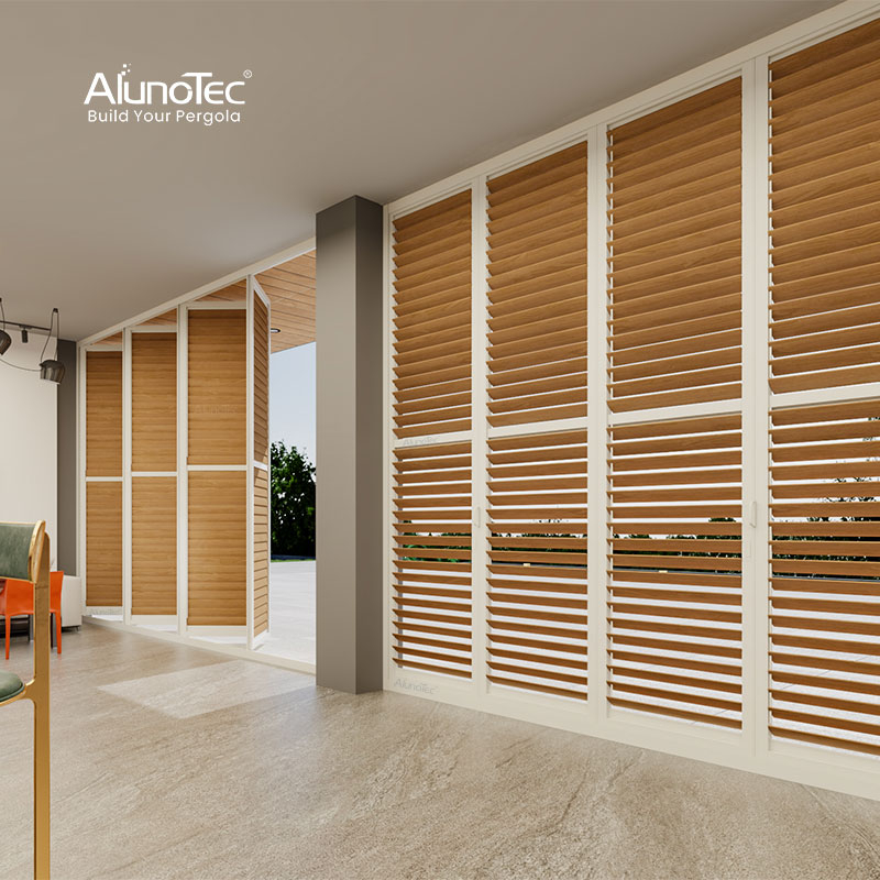 AlunoTec Wood Black Privacy Rainproof Balcony Louvered Panel Outdoor Bifold Shutters Blinds 