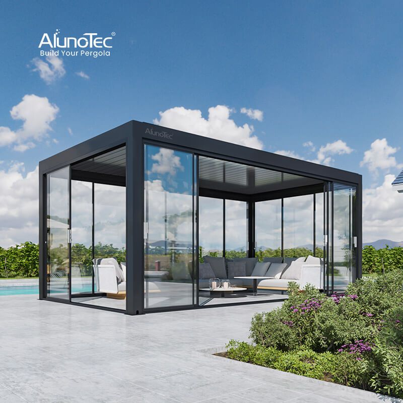 AlunoTec Manufacturers USA UK CA Luxury Pergolas Aluminum Patio Sunroom Black Outside Pergola Kits 