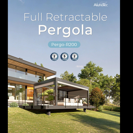 AlunoTec New R200 Easy Installation Fully Retractable Roof Motorized Pergola