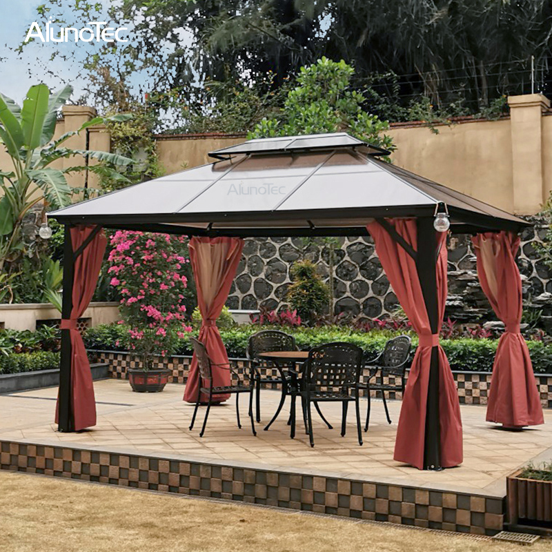 Roman Outdoor Canopy Aluminum Hardtop Pavilion Gazebo with Mosquito Net