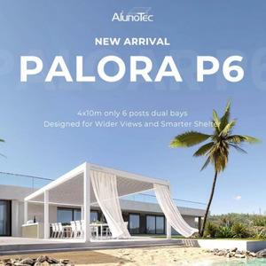 AlunoTec New Custom PALORA P6 110° Louver 6063T5 Aluminum Outdoor Patio Pergola