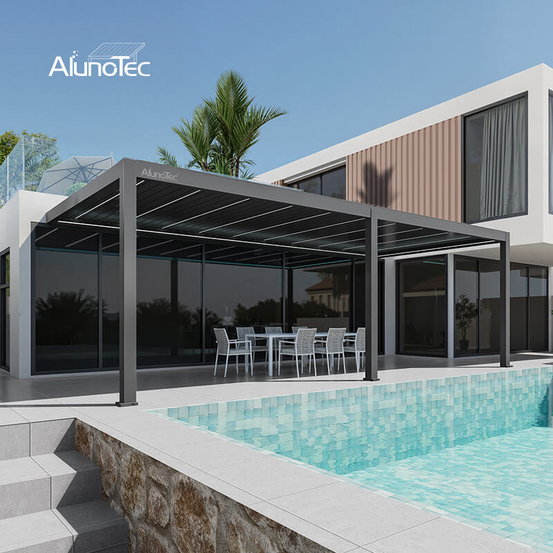 AlunoTec New Custom PALORA P6 110° Louver 6063T5 Aluminum Outdoor Patio Pergola