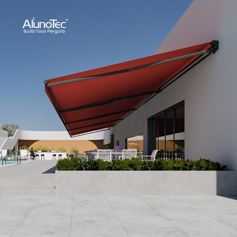AlunoTec Parking Patio Windproof Motorized Retractable Folding Roof Cassette Awning