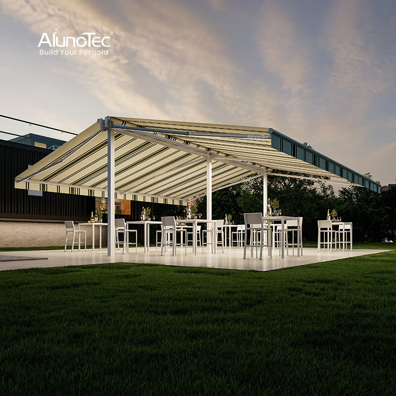 AlunoTec Outdoor Restaurant Sunshade Patio Cover Aluminium Waterproof Motorized Cassette Retractable Awning 